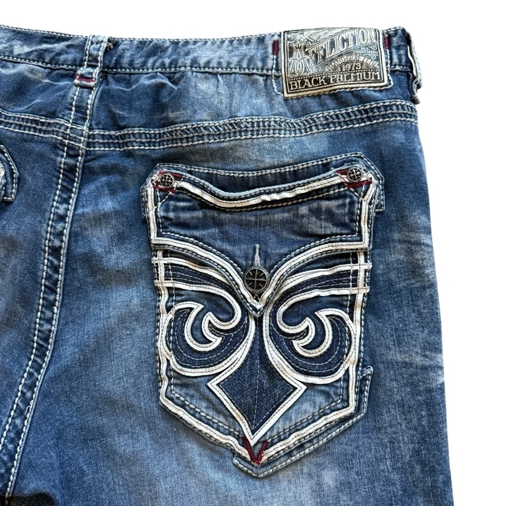 VINTAGE Y2K Affliction Black Premium Jeans Mens ACE 40x34 Acid Wash Straight Leg